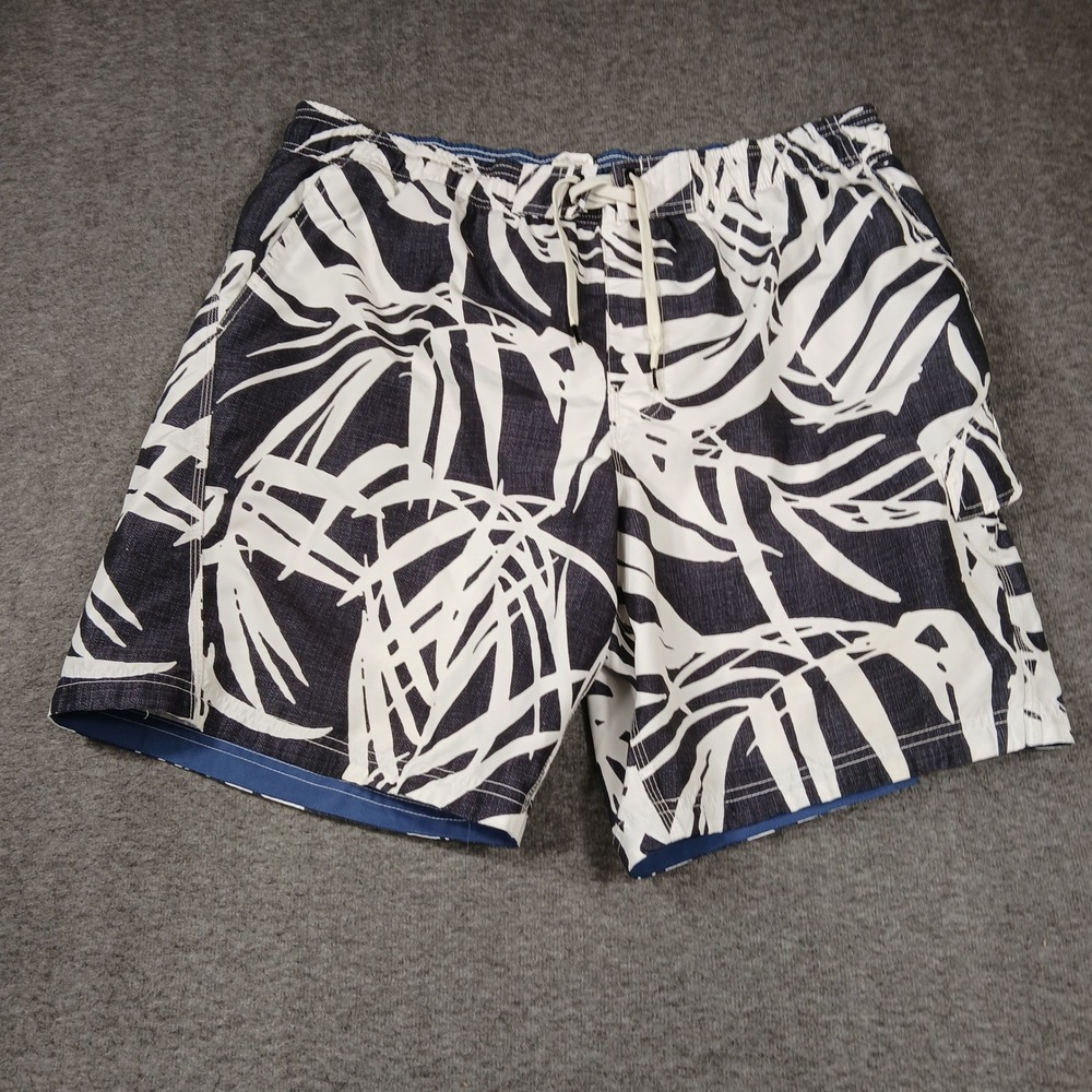 Speedo Swim Trunk Men XL Navy White Tropical Palm Board Shorts 7840335 Excellent